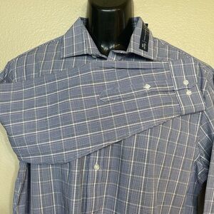 TOMMY HILFIGER MEN'S  SLIM FIT STRETCH SHIRT BLUE/WHITE, Large 16.5 32/33 NWT